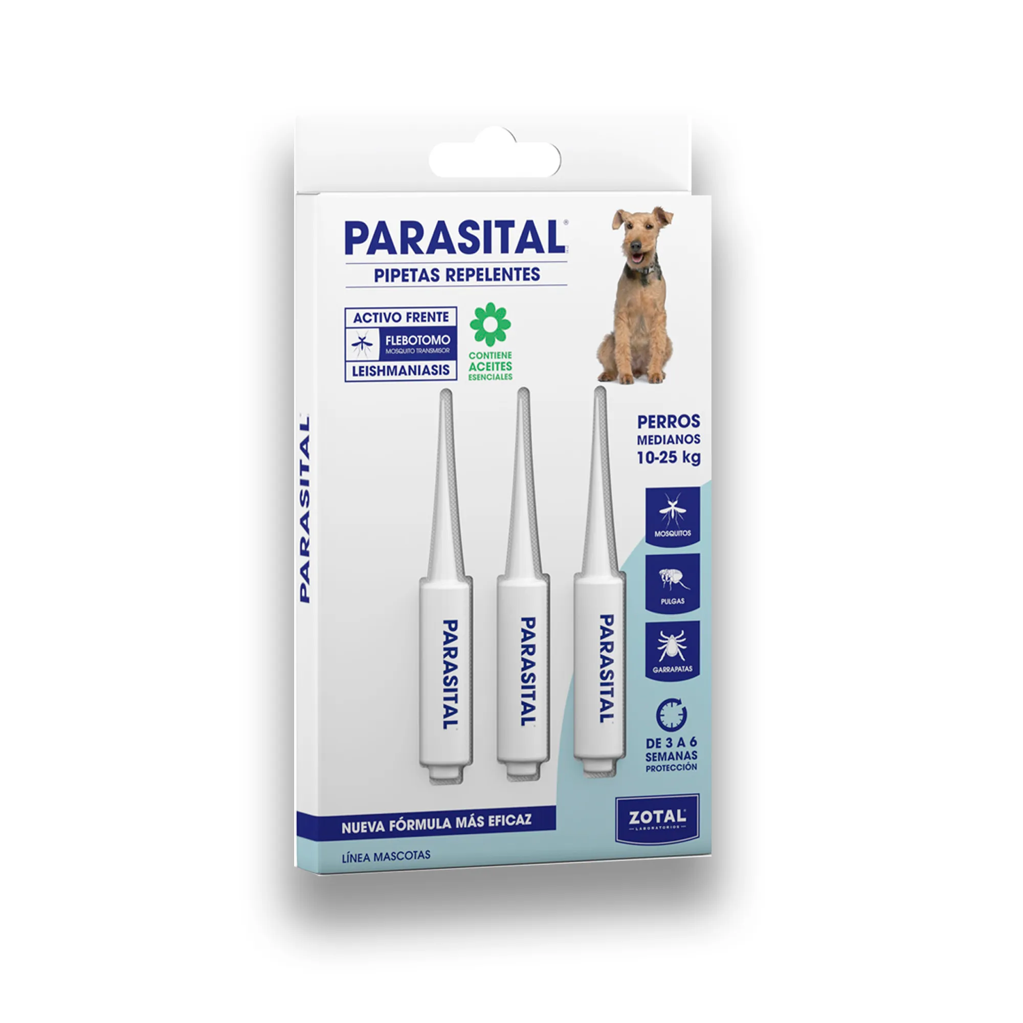 Pipetas Naturales PARASITAL para Perros Medianos 10-25 kg – Protección Mensual contra Pulgas, Garrapatas y Mosquitos Leishmaniosis
