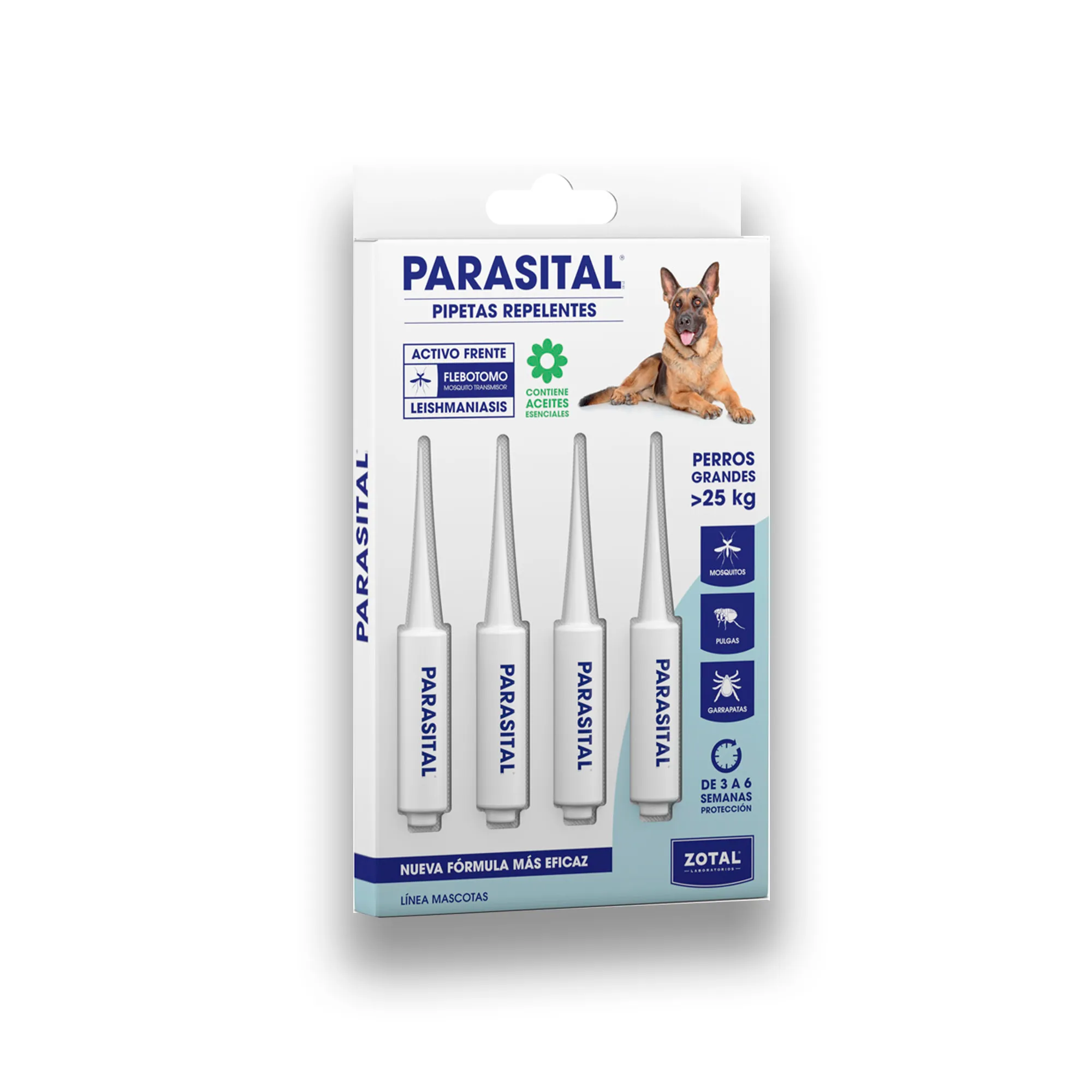 Pipetas Naturales PARASITAL para Perros Grandes +25 kg – Protección Eficaz contra Pulgas, Garrapatas y Mosquitos Leishmaniosis