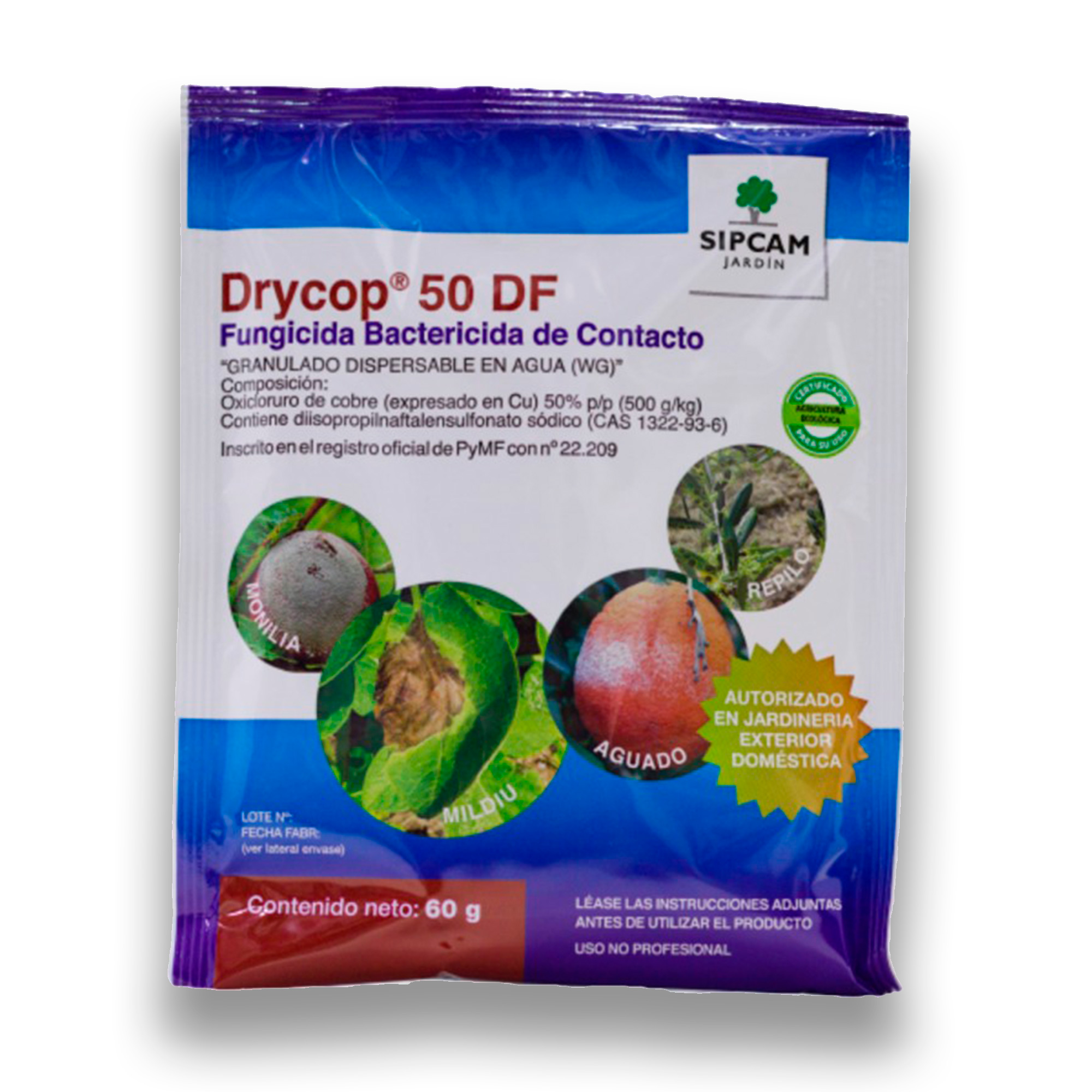 Drycop 50 DF – Cobre Fungicida y Bactericida de Contacto para Mildiu, Repilo, Monilla… frutales, cítricos, hortícolas